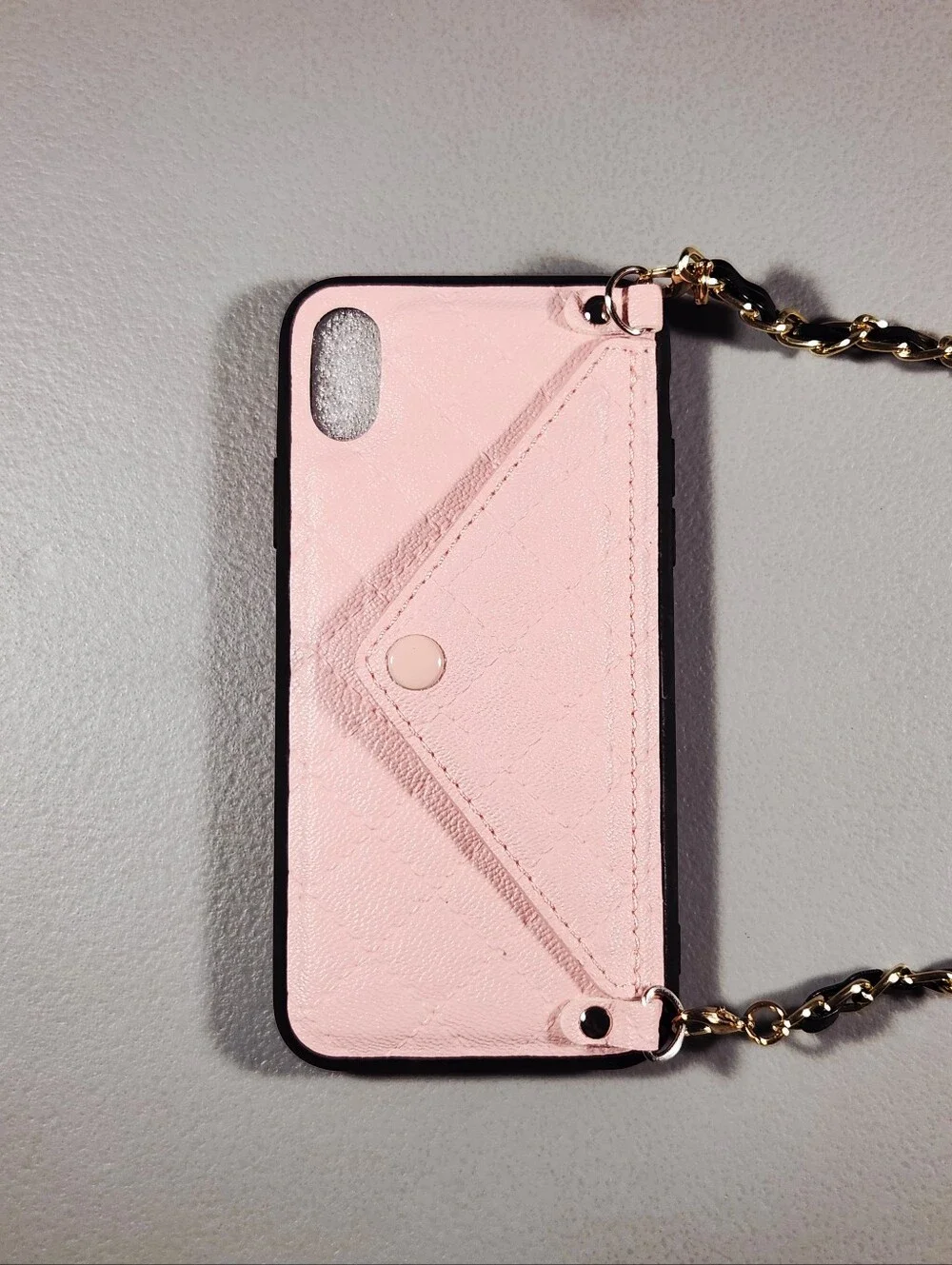 Pink Pebbled Leather iPhone X Case Crossbody Wallet Chain Envelope Card Slot
